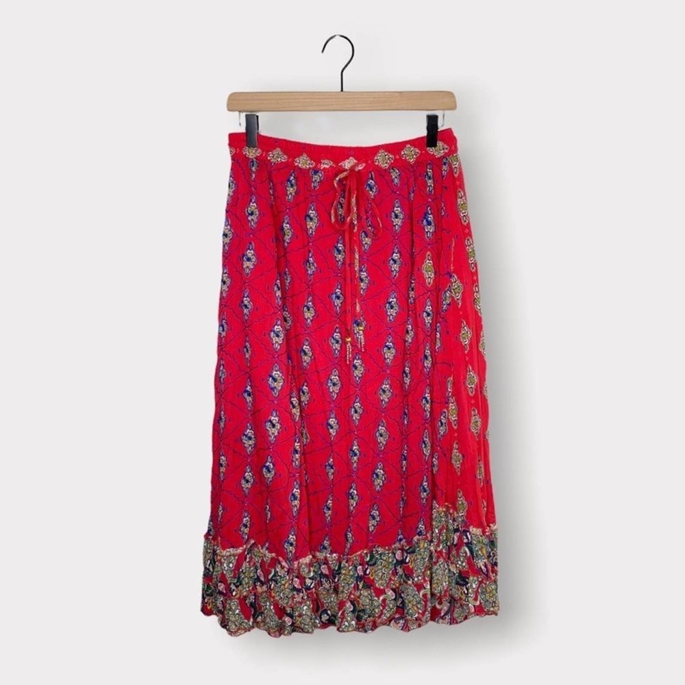 RAGA Bohemian Printed Ruffle Hem Midi Skirt